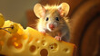 cut mouse eating cheese in kitchen	