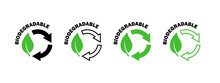 Biodegradable Icons Set. Recycle Signs. Icons Of Reusable Plastic Bio Packaging. Vector Icons