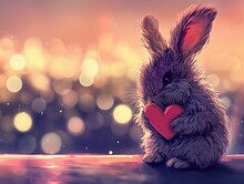 Cute Bunny Holding A Valentines Day Heart
