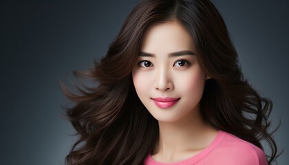 Wall Mural - Stunning asian woman with clean, fresh skin on white background   high quality fashion photo