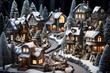Miniature winter village with houses, trees and snow on the ground