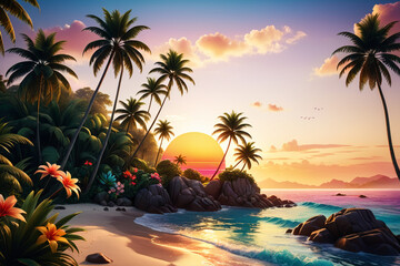 Wall Mural - a colorful tropical sunset