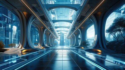 Poster - Tech backgrounds, blue look and feel, Futuristic, Interactive experiences. Generative AI.