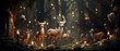 Christmas card with two deers in the forest. 3D rendering