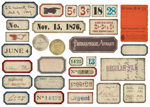 Set Of Vintage Grungy Paper Labels And Tickets With Numbers And Stamps For Scrapbooking And Junk Journals