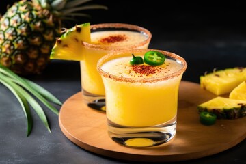 Poster - Summer cocktail with pineapple chili tajin rim and slice