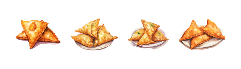 Samosa. Indian food in watercolor style. Vector illustration design.