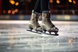Ice skater breaking on ice rink in close up