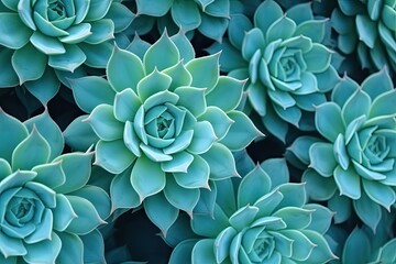 Sticker - Close-up of turquoise cactus leaves against an aqua background, resembling a succulent pattern, used as a screensaver.