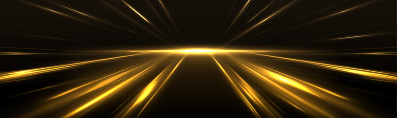 Leinwandbilder - High-speed neon light lines of yellow color on a black background. Incredible speed on the expressway. Laser beams luminous abstract sparkling isolated on a transparent background. 