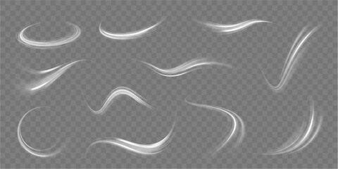 Wall Mural - White shiny sparks of spiral wave. Imitation of the exit of cold air from the air conditioner. Vector illustration stream of fresh wind png.