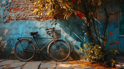 Sticker - old bicycle in front of a brick wall