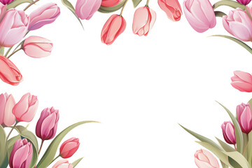 Canvas Print - Tulip pattern, flower mail letter border frame. Generative AI. Transparent background