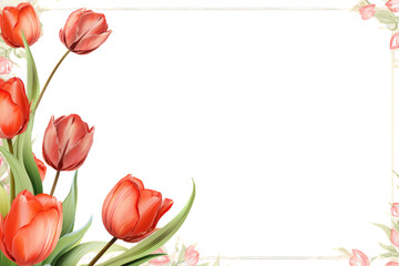 Canvas Print - Tulip pattern, flower mail letter border frame. Generative AI. Transparent background