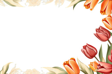 Canvas Print - Tulip pattern, flower mail letter border frame. Generative AI. Transparent background