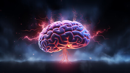 Poster - a brain with lightning coming out of it