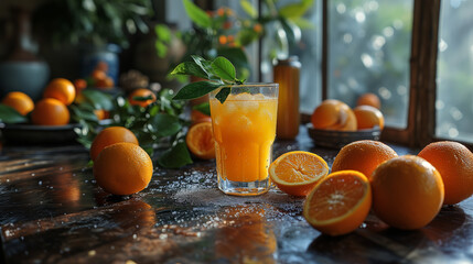 Poster - orange juice and oranges