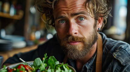 Canvas Print - person eating salad