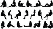 © Haphsa Designs - flat silhouettes of sitting people with transparent background, named, organized and editable layers