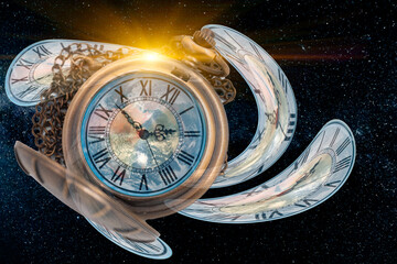 Wall Mural - Spacetime universe Scifi concept, Twist clock time distortion warp into space bended curved for Space and Times of Theory, image element from NASA
