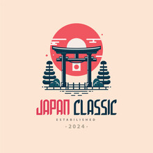 Japan Classic Torii Gate Sunrise Logo Template Design For Brand Or Company And Other