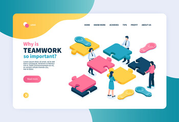 Canvas Print - Isometric teamwork landing page