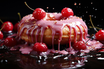 Delicious pink chocolate icing donuts