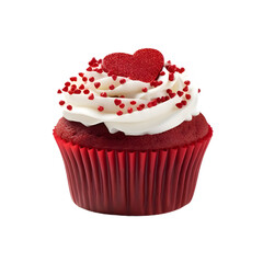 Wall Mural - A Valentine Red Velvet Cupcake isolated on transparant background