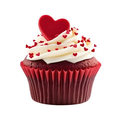 Wall Mural - A Valentine Red Velvet Cupcake isolated on transparant background