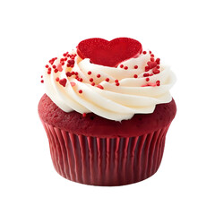 Wall Mural - A Valentine Red Velvet Cupcake isolated on transparant background