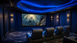 Deluxe home cinema with starry ceiling ambiance and mountain film scene