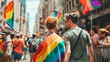 2 men marching in a pride parade