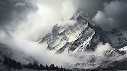 Wall Mural - Panorama of icy winter mountain landscape with ice and snow