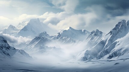 Wall Mural - Panorama of icy winter mountain landscape with ice and snow