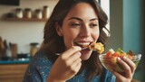 Fototapeta Nowy Jork - Young woman eating healthy food