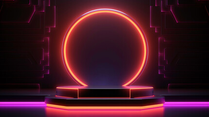 a stage with a round light