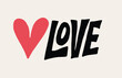 Love text lettering with heart symbol. Vector valentine  isolated illustration.
