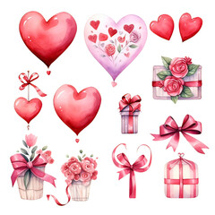 Wall Mural - Watercolor Valentine Clipart Collection on a transparent background - 1