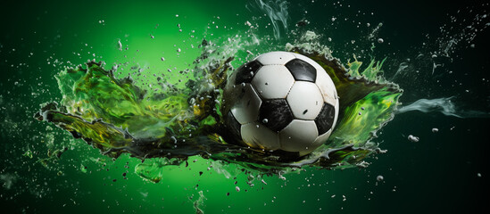 Wall Mural - Soccer ball on background with green splash