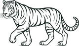 Fototapeta Konie - black and white outline illustration of the walking tiger. AI generated illustration.