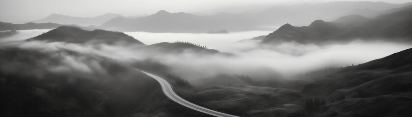 Wall Mural - Misty landscape with road in mountains