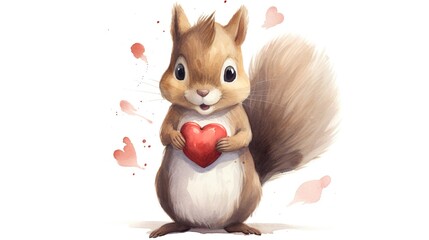 Sticker - painting illustration with a little squirrel heart