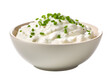 Sour cream and onion in bowl, isolated on a transparent or white background