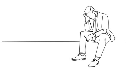 Wall Mural - animated continuous single line of worried businessman, line art animation