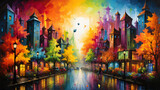 Fototapeta Uliczki - Colorful Rainbow on crazy Street