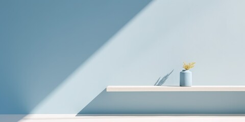 Wall Mural - Minimal abstract light blue background for product presentation. Shadow and light from windows on plaster wall, ultra sharp, super realisitc, high-end photography