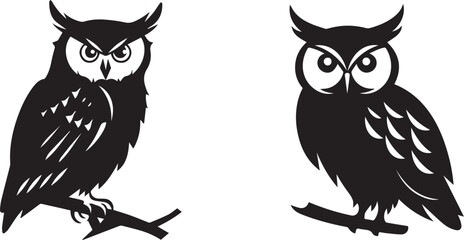 Wall Mural - Owl black silhouette isolated on white background