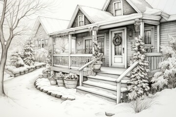 Canvas Print - Snowy Porch Scenes - Generative AI