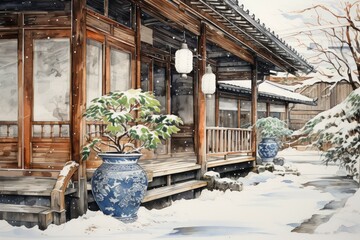 Poster - Snowy Porch Scenes - Generative AI