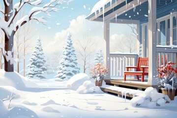 Poster - Snowy Porch Scenes - Generative AI